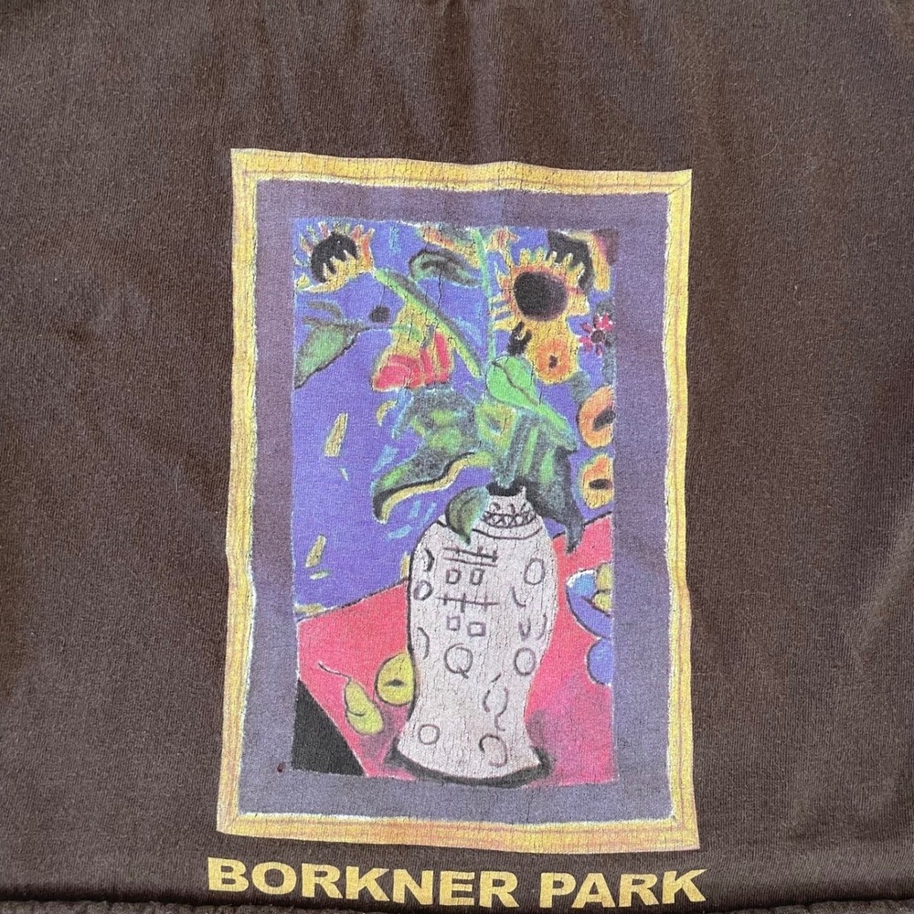 Borkner Park Art Print Crop T-Shirt Small Y2K Vintage Style Painting Flowers - Picture 2 of 6